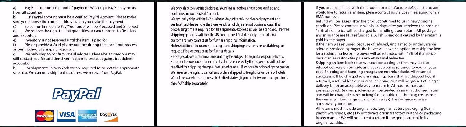 Payment Shipping and Refund details